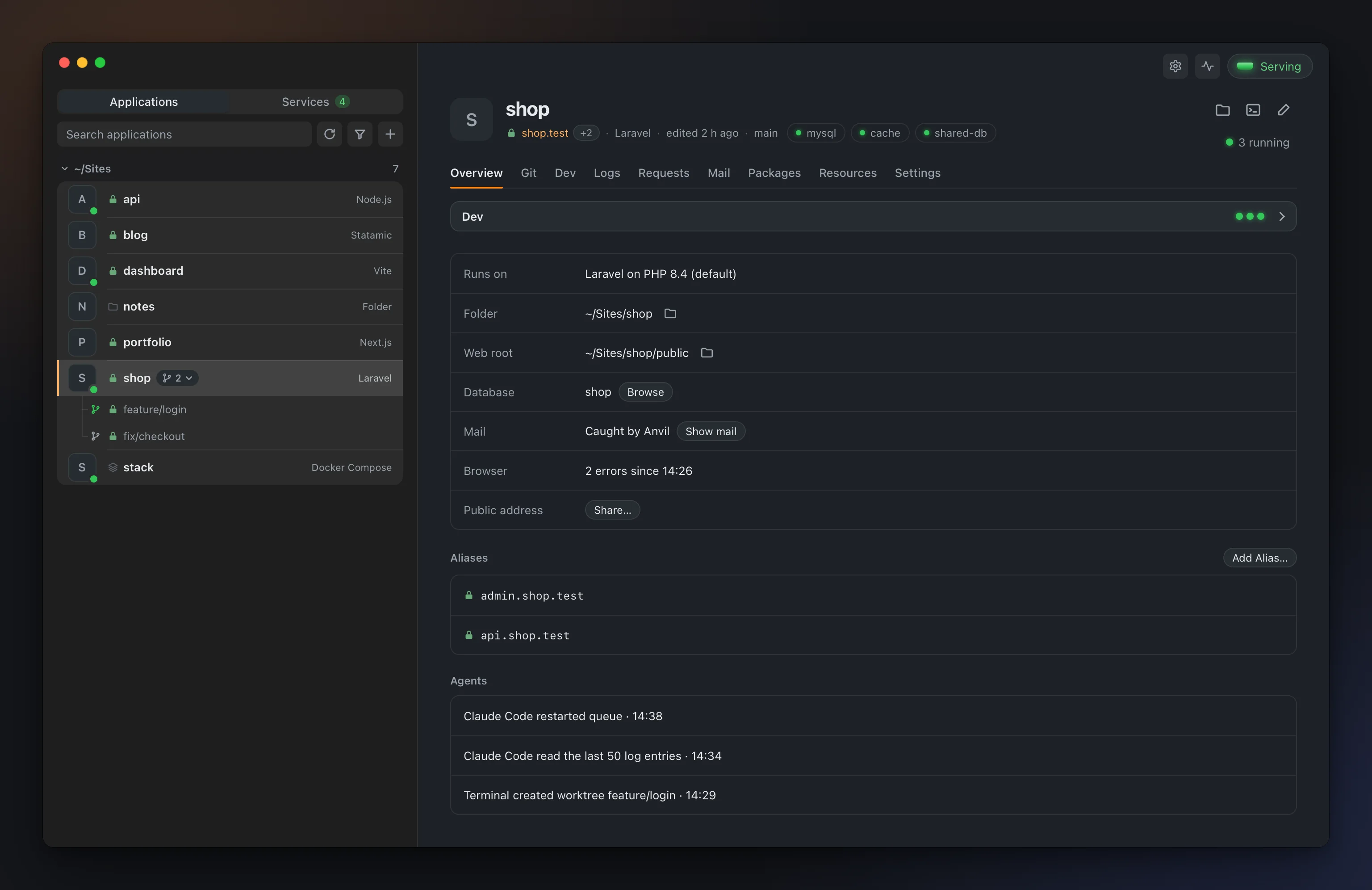 Anvil: PHP, Node.js ve diğer diller için yerel geliştirme ortamı